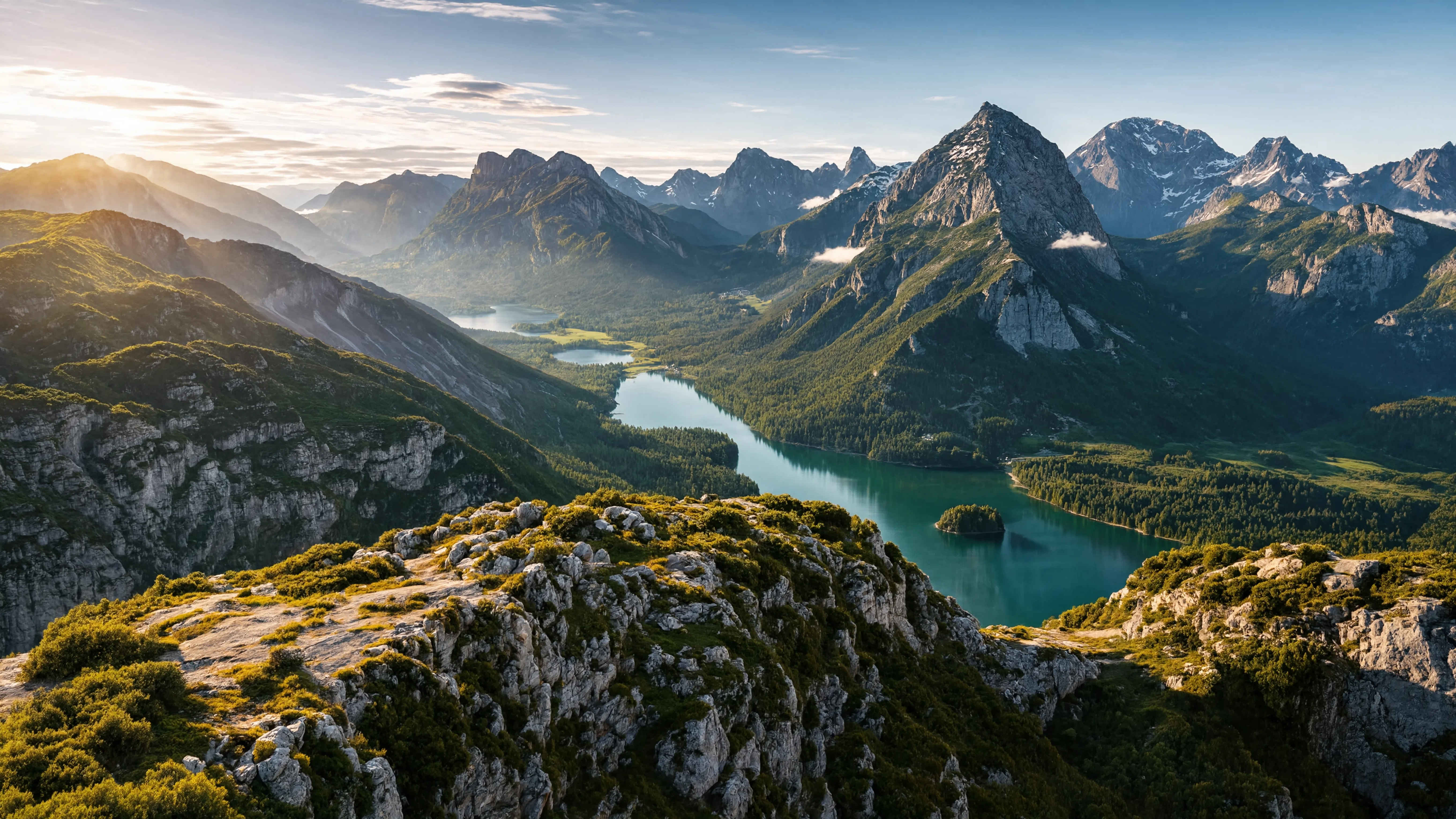 Bergpanorama der Bayerischen Alpen bei goldenem Morgenlicht — der Geist von Fernblick Reisen